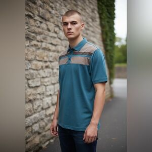 Ben Hogan Men’s Collared Short Sleeve Golf Shirt Performance size L Teal & Gray